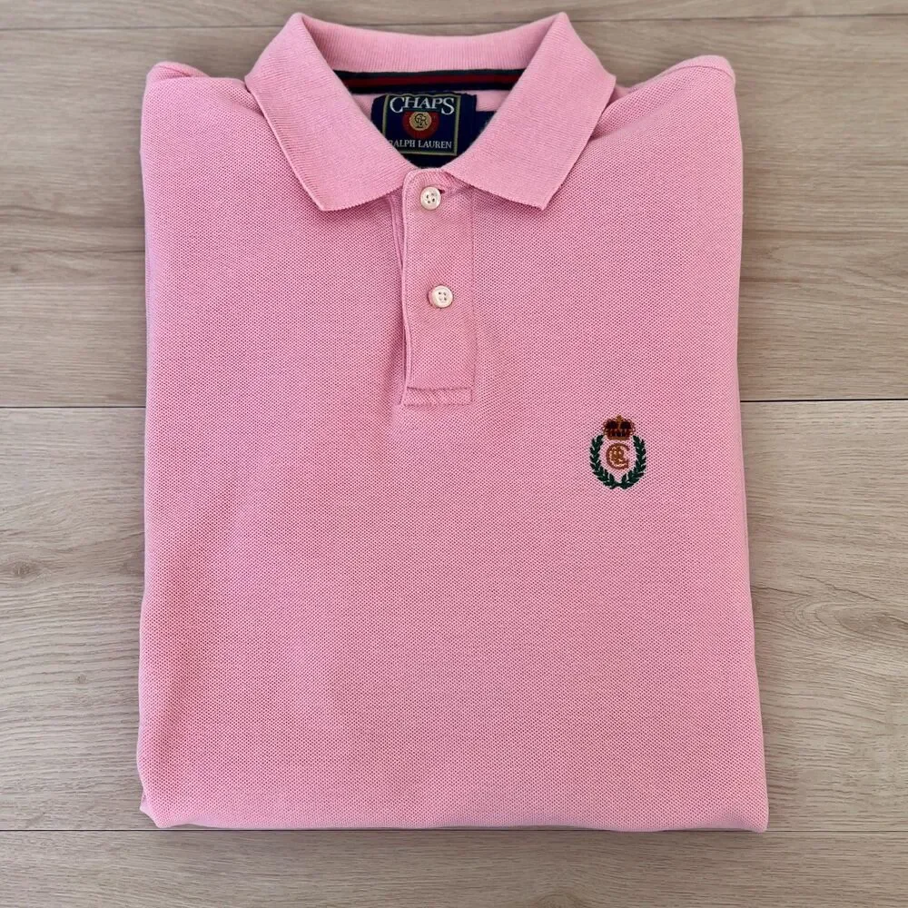 Vintage 90s Chaps Ralph Lauren 100% Cotton USA Made Pink Polo Shirt Size Medium - Picture 1 of 15